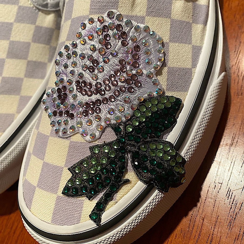 Custom bling design to pre-loved checkered Vans.